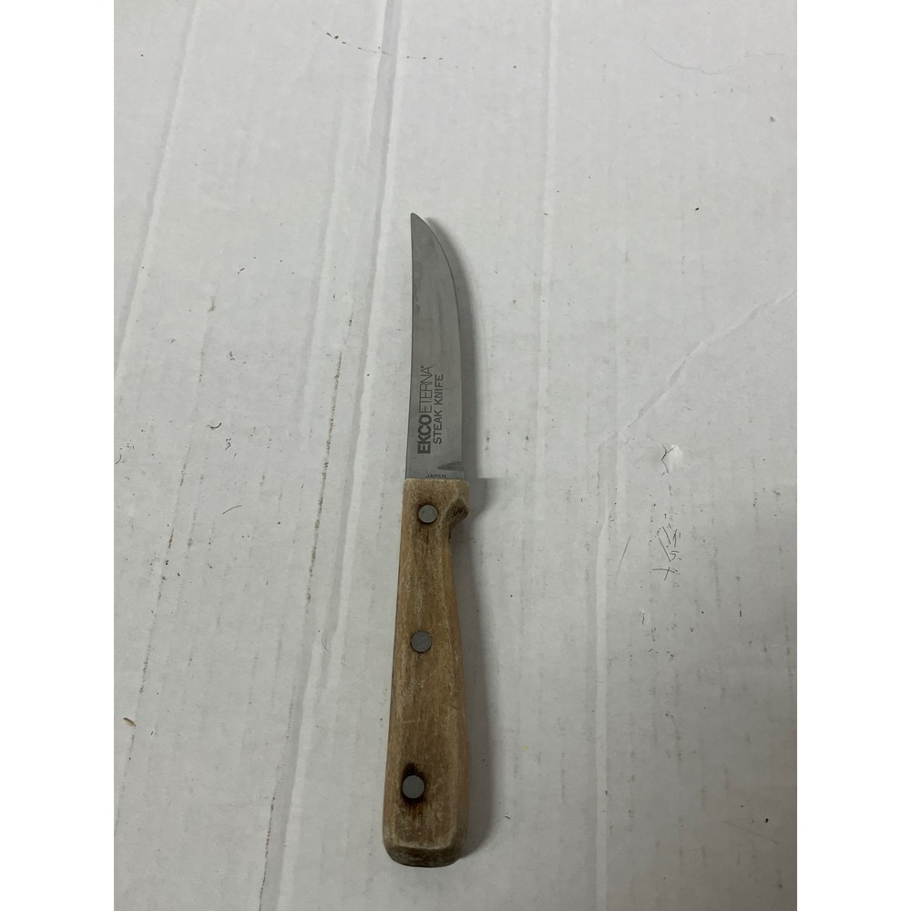 Ekco Eterna Steak Knife Wood Handle Serrated Blade Japan Made Kitchen Utensil